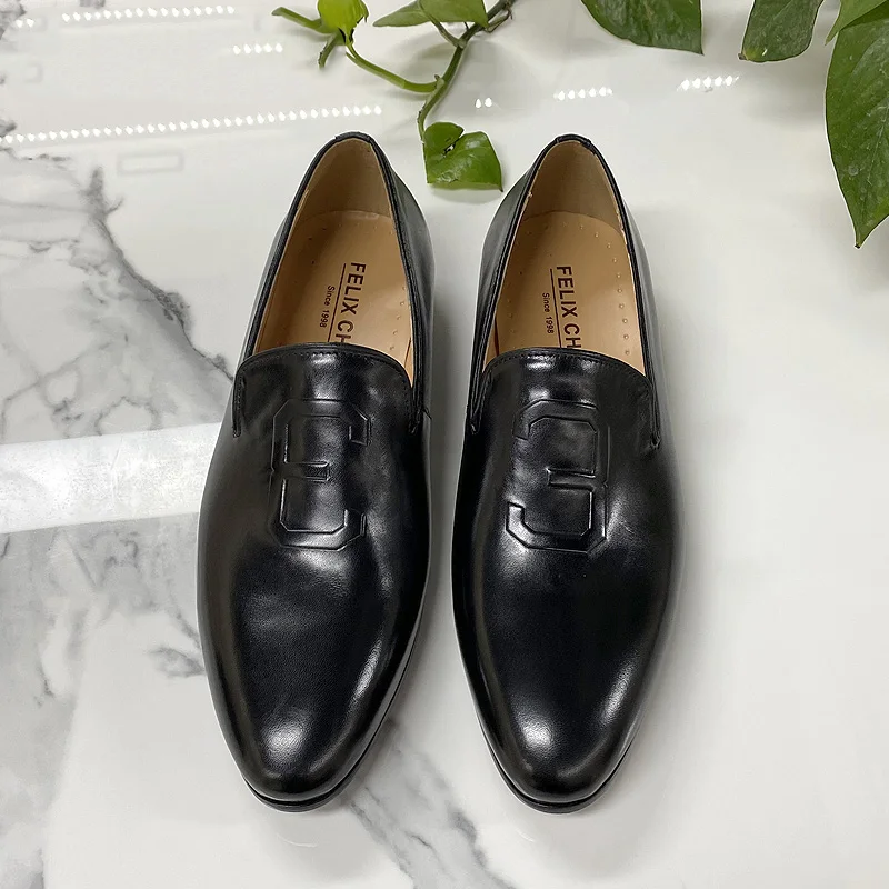 Size 6 To 13 Stylish Man Loafers Genuine Leather Pointed Toe Dress Shoes Mens Summer Autumn Brown Party Wedding Shoes for Men