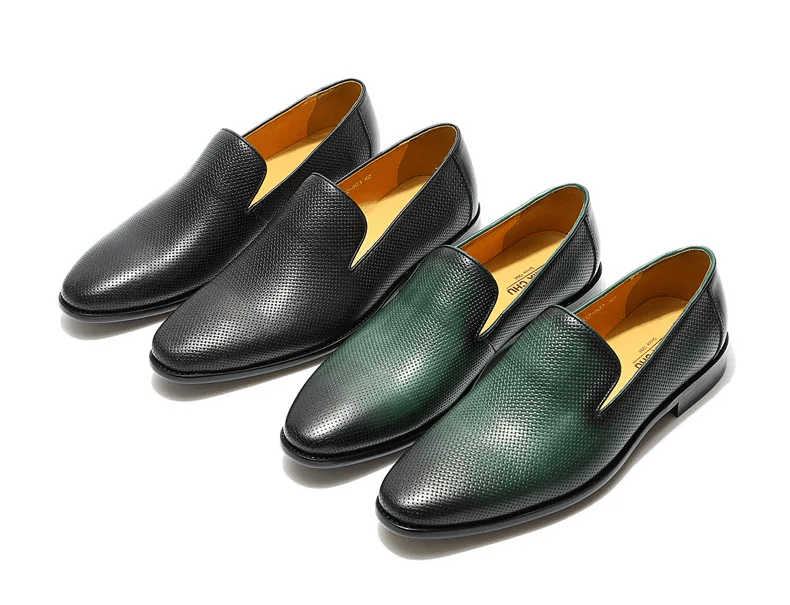 FELIX CHU Italian Mens Loafer Leather Green Casual Dress Shoes Slip-On Genuine Leather Wedding Party Formal Suit Shoe for Men