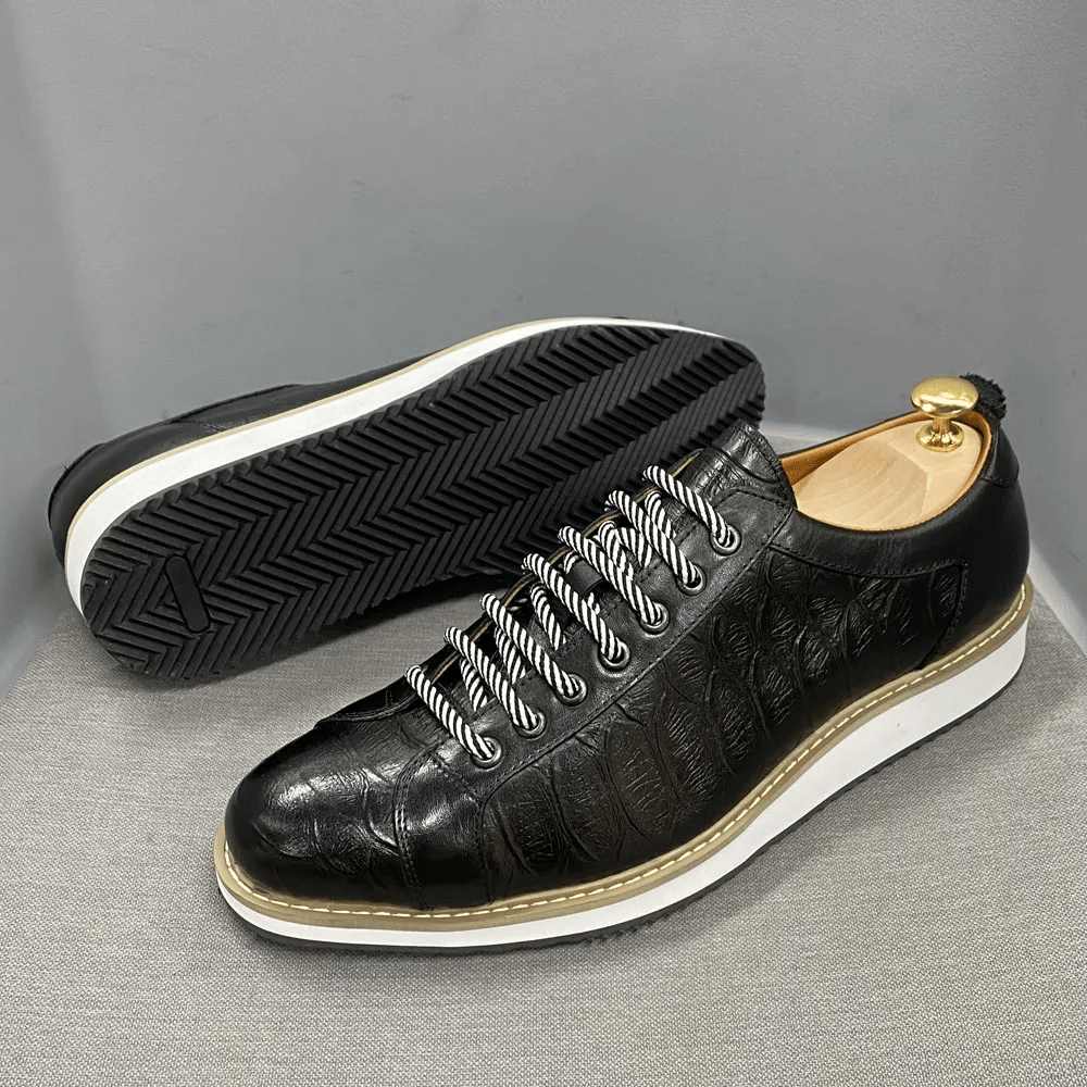 European Style Men's Casual Shoes Real Cow Leather Green Black Fashion Designer Luxury Crocodile Print Street Flat Shoes for Men