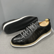 European Style Men's Casual Shoes Real Cow Leather Green Black Fashion Designer Luxury Crocodile Print Street Flat Shoes for Men