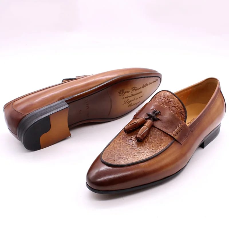 FELIX CHU Mens Tassel Loafers Genuine Leather Luxury Italian Fashion Slip on Dress Shoes Party Wedding Casual Shoes for Men