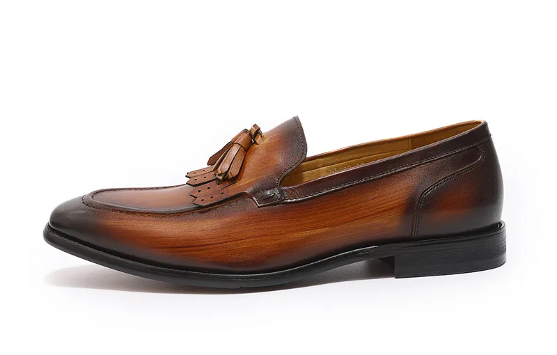 FELIX CHU Autumn Genuine Leather Handmade Black Green Mens Loafers With Tassel Man Dress Shoes Wedding Moccasin Party Footwear