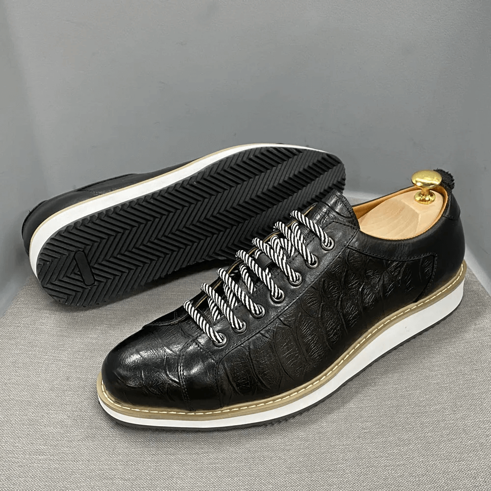 European Style Mens Casual Shoes Real Cow Leather Green Black Fashion Designer Luxury Crocodile Print Street Flat Shoes for Men
