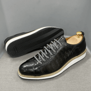 European Style Men's Casual Shoes Real Cow Leather Green Black Fashion Designer Luxury Crocodile Print Street Flat Shoes for Men