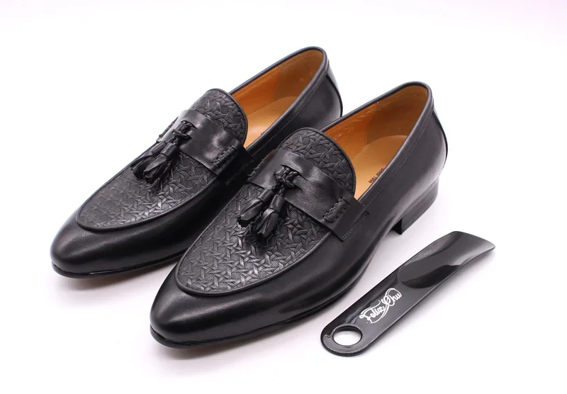 FELIX CHU Mens Tassel Loafers Genuine Leather Luxury Italian Fashion Slip on Dress Shoes Party Wedding Casual Shoes for Men