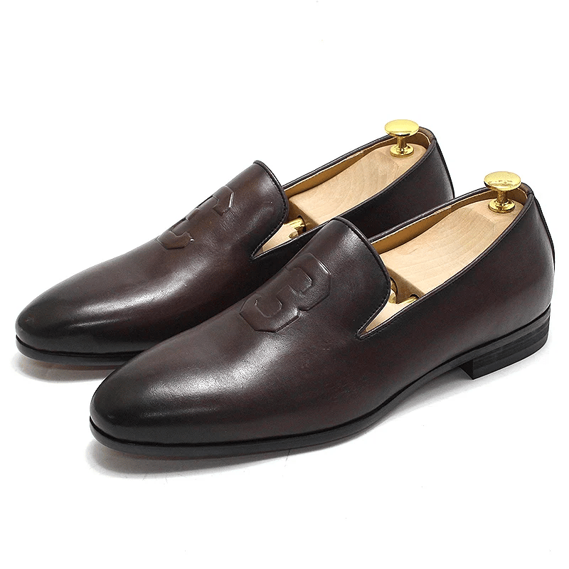Size 6 To 13 Stylish Man Loafers Genuine Leather Pointed Toe Dress Shoes Mens Summer Autumn Brown Party Wedding Shoes for Men