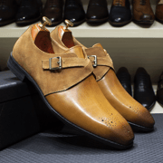 FELIX CHU Classic Brand Design Mens Monk Strap Formal Shoes Buckle Oxford Brogue Genuine Leather Suede Wedding Dress Shoes Men
