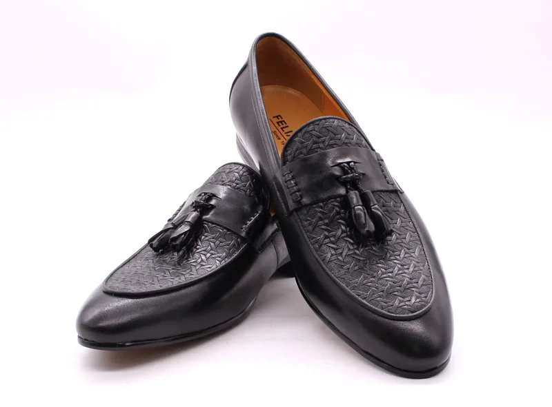 FELIX CHU Mens Tassel Loafers Genuine Leather Luxury Italian Fashion Slip on Dress Shoes Party Wedding Casual Shoes for Men