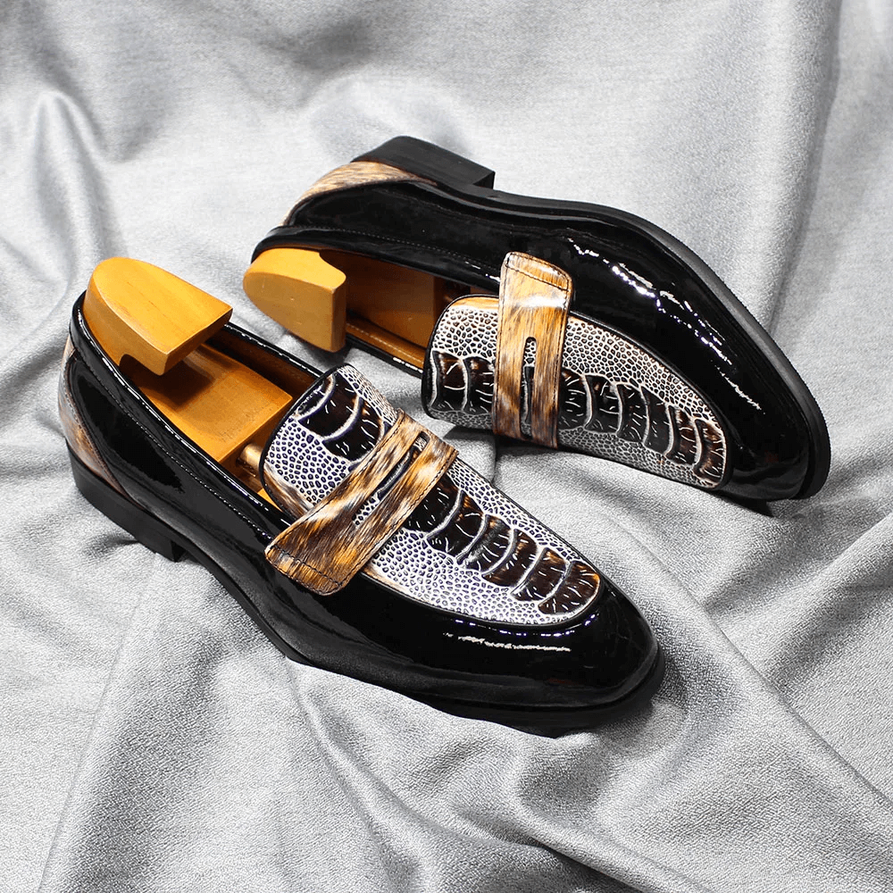 Luxury Mens Penny Loafers Smooth Patent Leather Slip-On Party Wedding Formal Dress Shoes Crocodile Pattern Casual Footwear