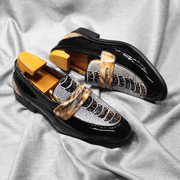 Luxury Mens Penny Loafers Smooth Patent Leather Slip-On Party Wedding Formal Dress Shoes Crocodile Pattern Casual Footwear