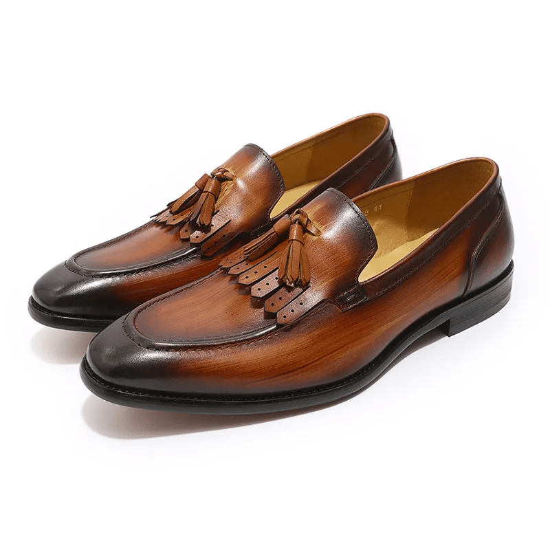FELIX CHU Autumn Genuine Leather Handmade Black Green Mens Loafers With Tassel Man Dress Shoes Wedding Moccasin Party Footwear