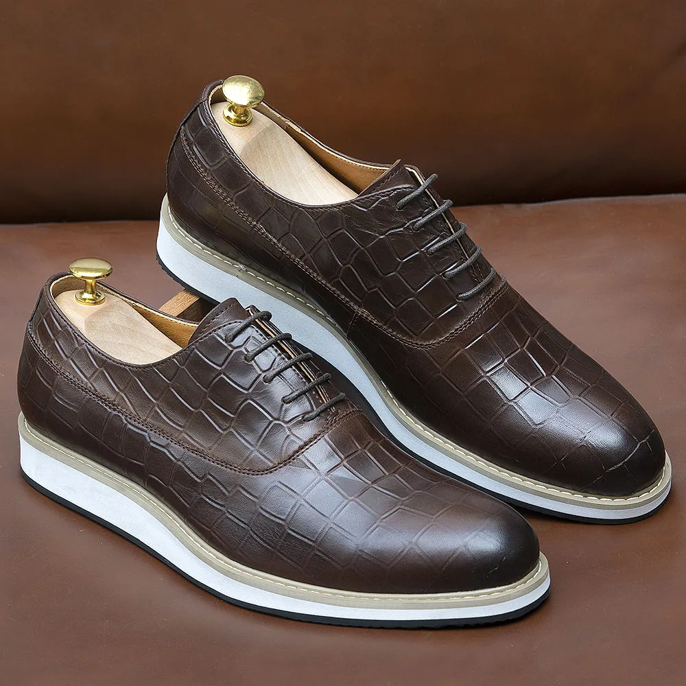 Classic Genuine Cow Leather Mens Casual Shoes Lace-Up Plain Toe Flat Oxford Shoe for Men Handmade Leather Original Sneaker