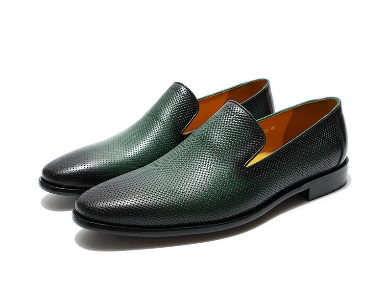FELIX CHU Italian Mens Loafer Leather Green Casual Dress Shoes Slip-On Genuine Leather Wedding Party Formal Suit Shoe for Men