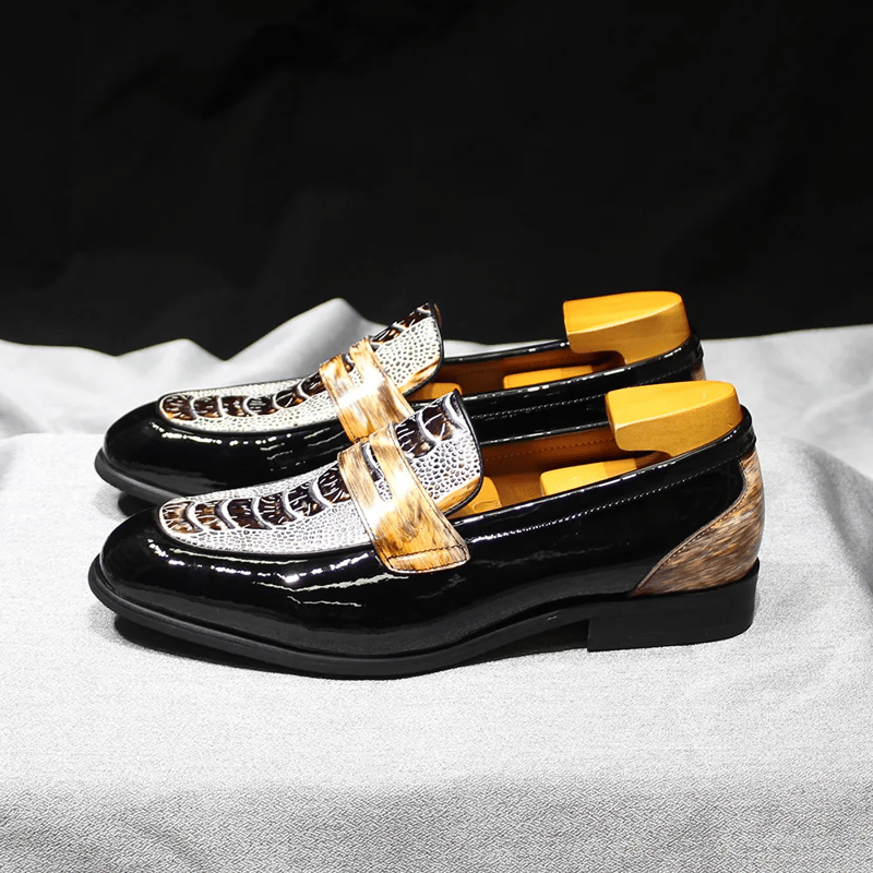 Luxury Mens Penny Loafers Smooth Patent Leather Slip-On Party Wedding Formal Dress Shoes Crocodile Pattern Casual Footwear