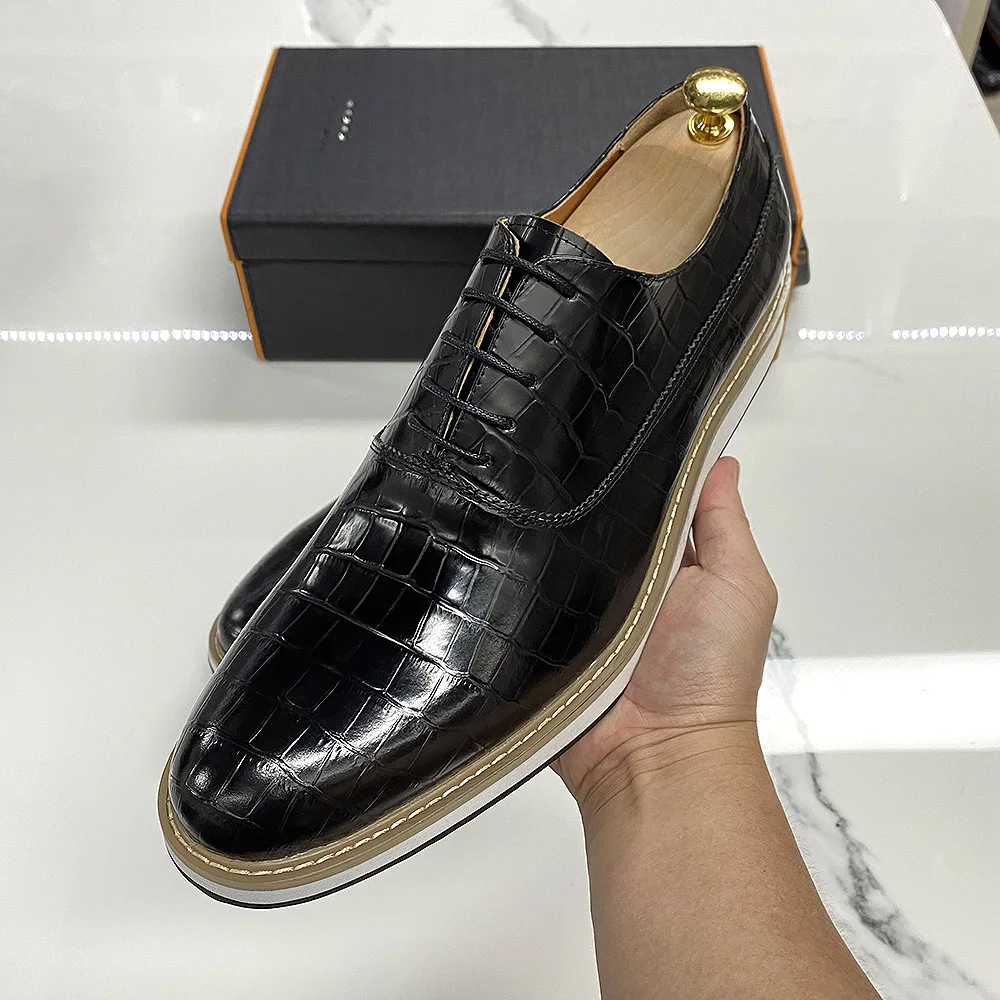 Classic Genuine Cow Leather Mens Casual Shoes Lace-Up Plain Toe Flat Oxford Shoe for Men Handmade Leather Original Sneaker