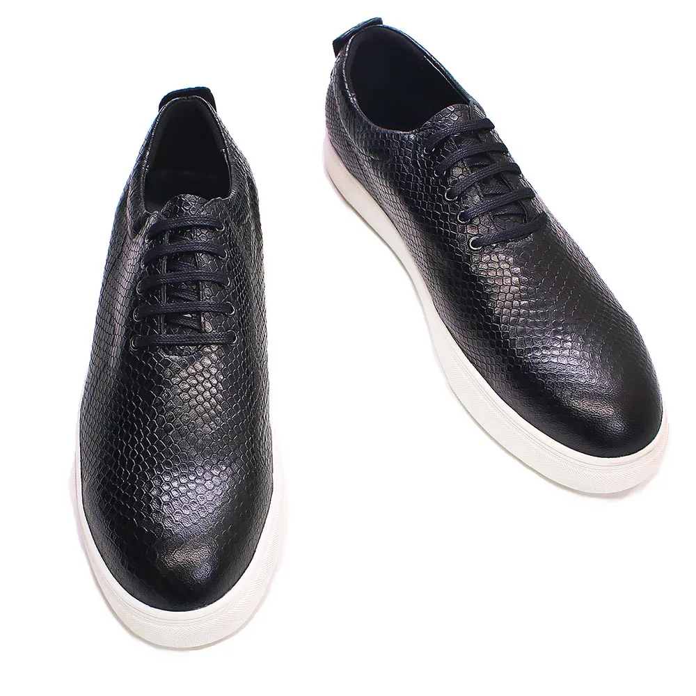 Mens Casual Shoes Calfskin Leather Black Fashion Designer Luxury Snake Print Street Shopping Flat Outdoor Travel Shoes for Men