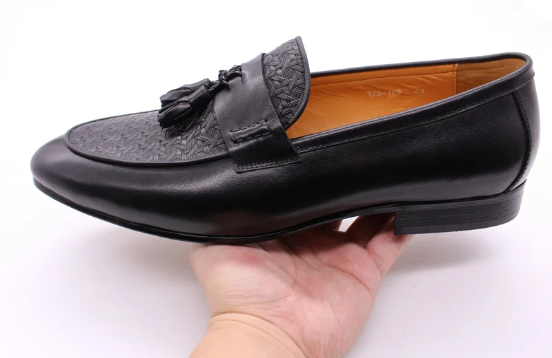 FELIX CHU Mens Tassel Loafers Genuine Leather Luxury Italian Fashion Slip on Dress Shoes Party Wedding Casual Shoes for Men