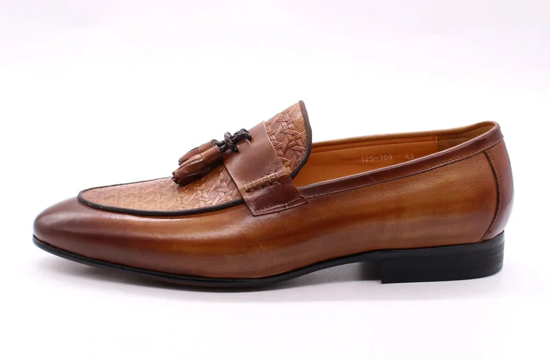 FELIX CHU Mens Tassel Loafers Genuine Leather Luxury Italian Fashion Slip on Dress Shoes Party Wedding Casual Shoes for Men