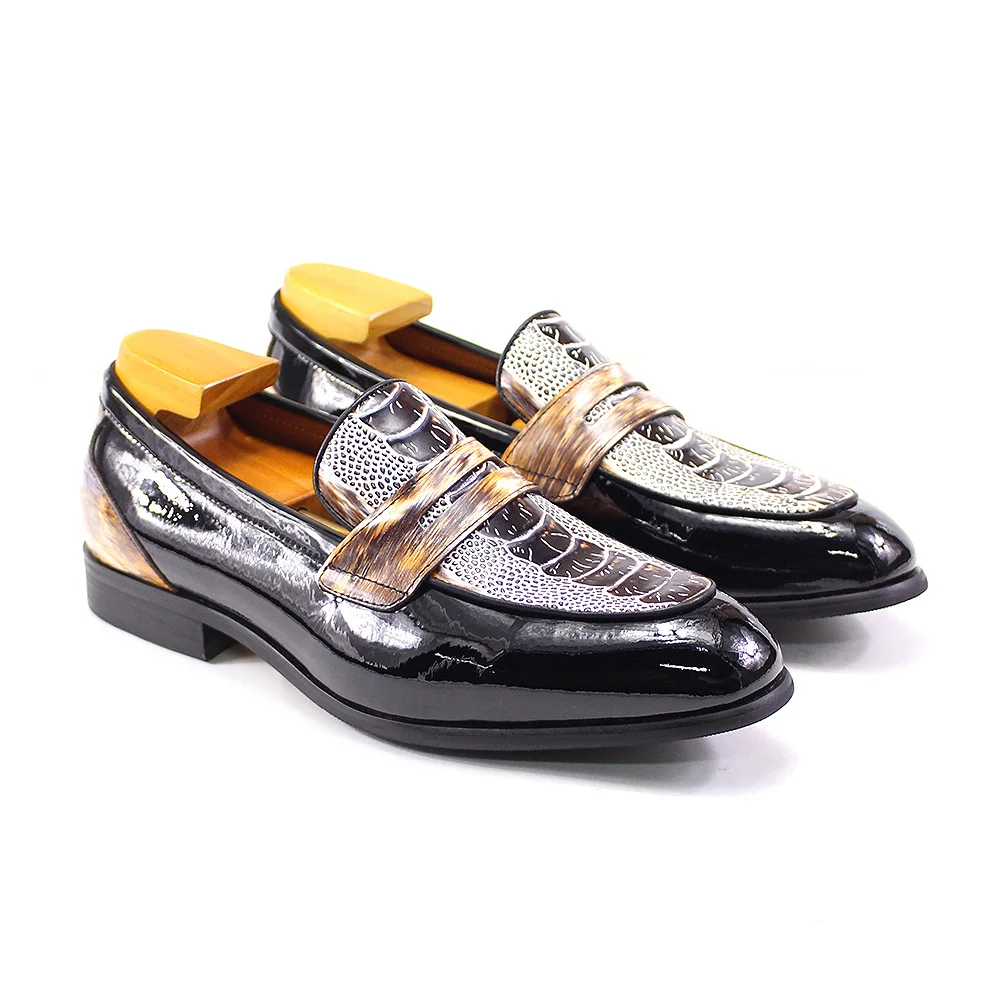 Luxury Mens Penny Loafers Smooth Patent Leather Slip-On Party Wedding Formal Dress Shoes Crocodile Pattern Casual Footwear