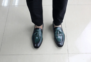 FELIX CHU Autumn Genuine Leather Handmade Black Green Mens Loafers With Tassel Man Dress Shoes Wedding Moccasin Party Footwear