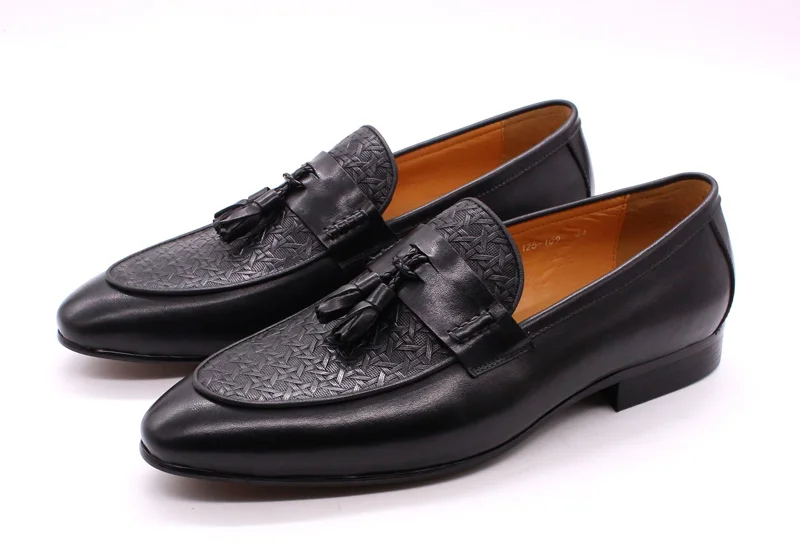 FELIX CHU Mens Tassel Loafers Genuine Leather Luxury Italian Fashion Slip on Dress Shoes Party Wedding Casual Shoes for Men