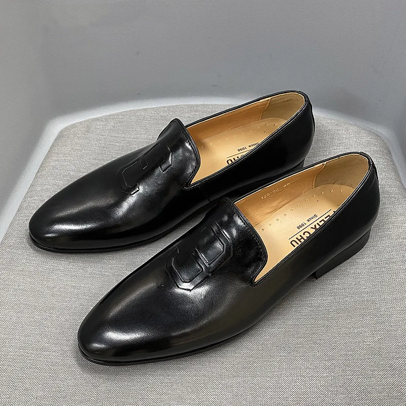 Size 6 To 13 Stylish Man Loafers Genuine Leather Pointed Toe Dress Shoes Mens Summer Autumn Brown Party Wedding Shoes for Men
