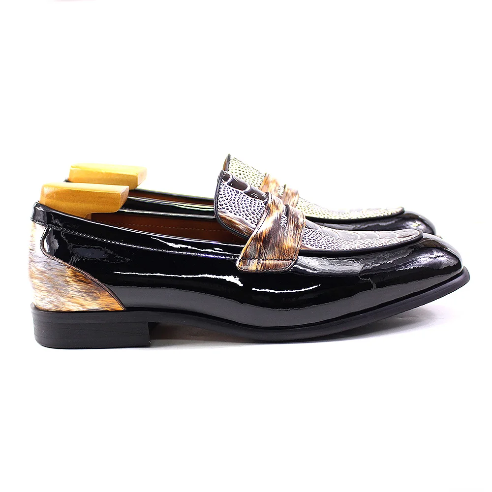 Luxury Mens Penny Loafers Smooth Patent Leather Slip-On Party Wedding Formal Dress Shoes Crocodile Pattern Casual Footwear