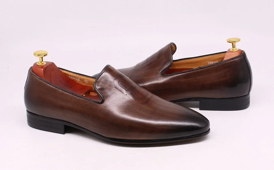 Size 6 To 13 Stylish Man Loafers Genuine Leather Pointed Toe Dress Shoes Mens Summer Autumn Brown Party Wedding Shoes for Men