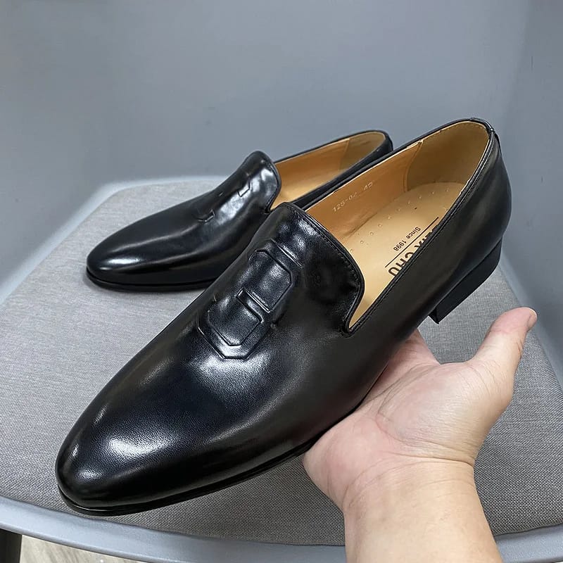 Size 6 To 13 Stylish Man Loafers Genuine Leather Pointed Toe Dress Shoes Mens Summer Autumn Brown Party Wedding Shoes for Men