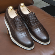 Classic Genuine Cow Leather Men's Casual Shoes Lace-Up Plain Toe Flat Oxford Shoe for Men Handmade Leather Original Sneaker