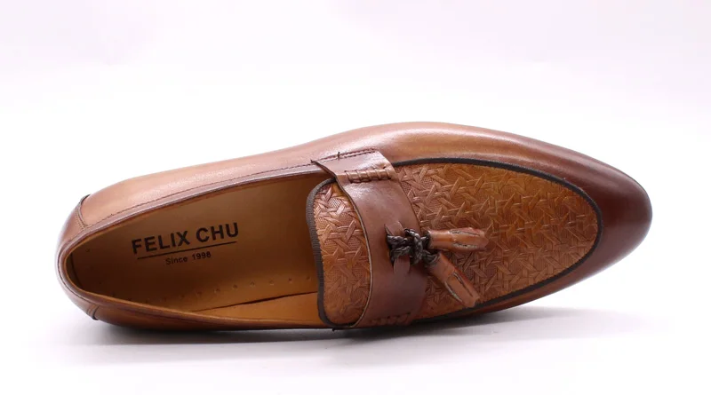 FELIX CHU Mens Tassel Loafers Genuine Leather Luxury Italian Fashion Slip on Dress Shoes Party Wedding Casual Shoes for Men