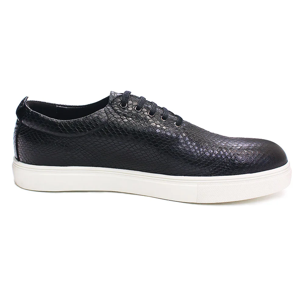 Mens Casual Shoes Calfskin Leather Black Fashion Designer Luxury Snake Print Street Shopping Flat Outdoor Travel Shoes for Men
