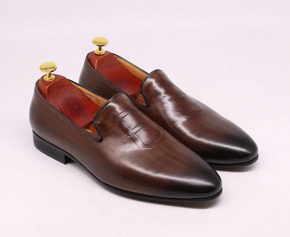 Size 6 To 13 Stylish Man Loafers Genuine Leather Pointed Toe Dress Shoes Mens Summer Autumn Brown Party Wedding Shoes for Men