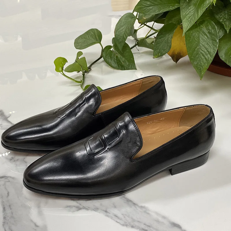 Size 6 To 13 Stylish Man Loafers Genuine Leather Pointed Toe Dress Shoes Mens Summer Autumn Brown Party Wedding Shoes for Men
