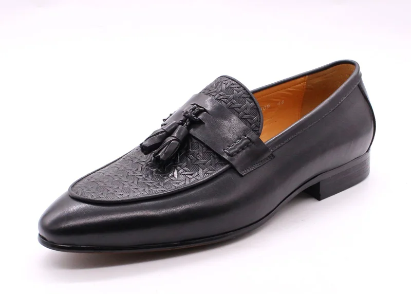 FELIX CHU Mens Tassel Loafers Genuine Leather Luxury Italian Fashion Slip on Dress Shoes Party Wedding Casual Shoes for Men