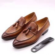 FELIX CHU Mens Tassel Loafers Genuine Leather Luxury Italian Fashion Slip on Dress Shoes Party Wedding Casual Shoes for Men
