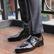 Luxury Men's Double Buckle Monk Strap Formal Shoes Genuine Leather Classic Cap Toe Business Office Wedding Dress Shoes for Men