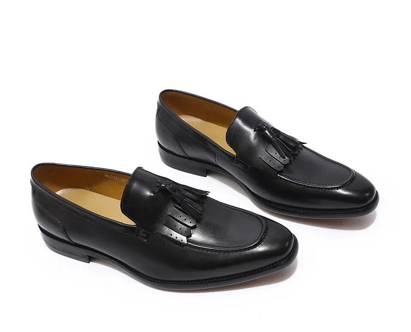 FELIX CHU Autumn Genuine Leather Handmade Black Green Mens Loafers With Tassel Man Dress Shoes Wedding Moccasin Party Footwear