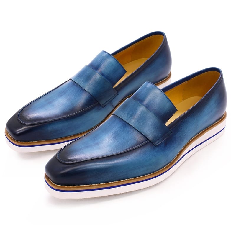 Handmade Italian Men Slip On Casual Dress Shoes Genuine Leather Monk Strap Business Suit Shoes Light Weight White EVA Bottom