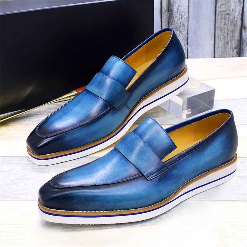 Handmade Italian Men Slip On Casual Dress Shoes Genuine Leather Monk Strap Business Suit Shoes Light Weight White EVA Bottom