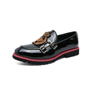 Fashion Mens Loafers Men Genuine Leather embroidery Footwear Men's Belt Buckle Casual Walking Wedding Formal Dress Shoes