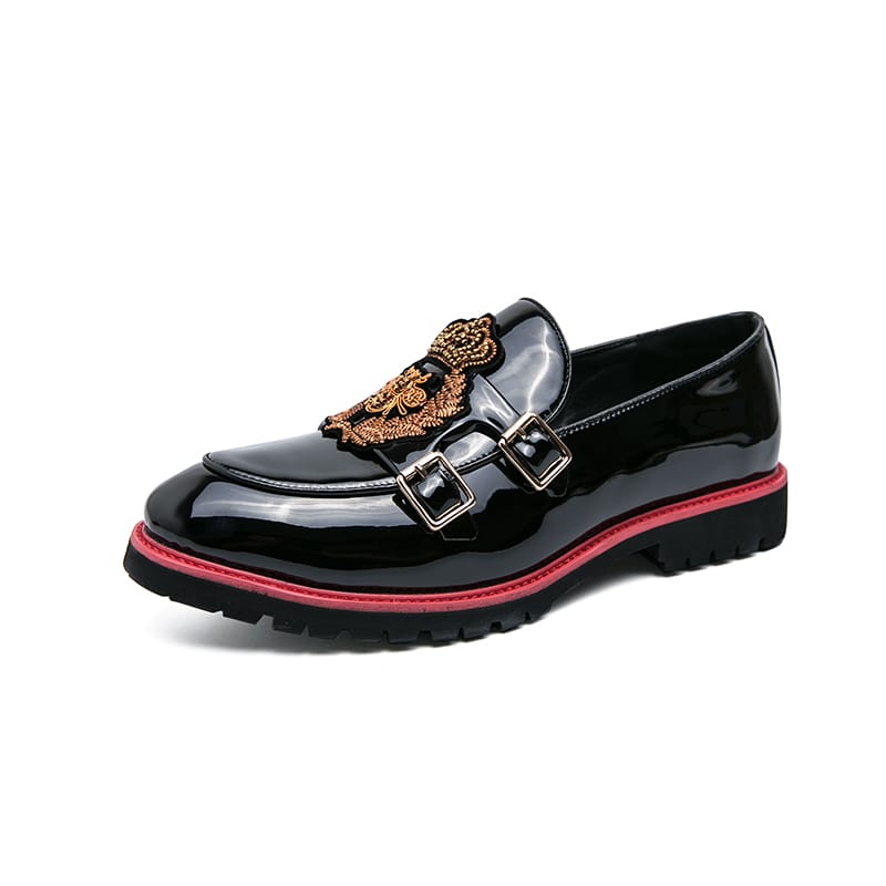 Fashion Mens Loafers Men Genuine Leather embroidery Footwear Men's Belt Buckle Casual Walking Wedding Formal Dress Shoes