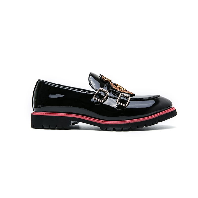 Fashion Mens Loafers Men Genuine Leather embroidery Footwear Men's Belt Buckle Casual Walking Wedding Formal Dress Shoes