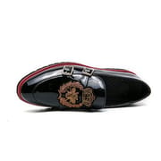 Fashion Mens Loafers Men Genuine Leather embroidery Footwear Men's Belt Buckle Casual Walking Wedding Formal Dress Shoes