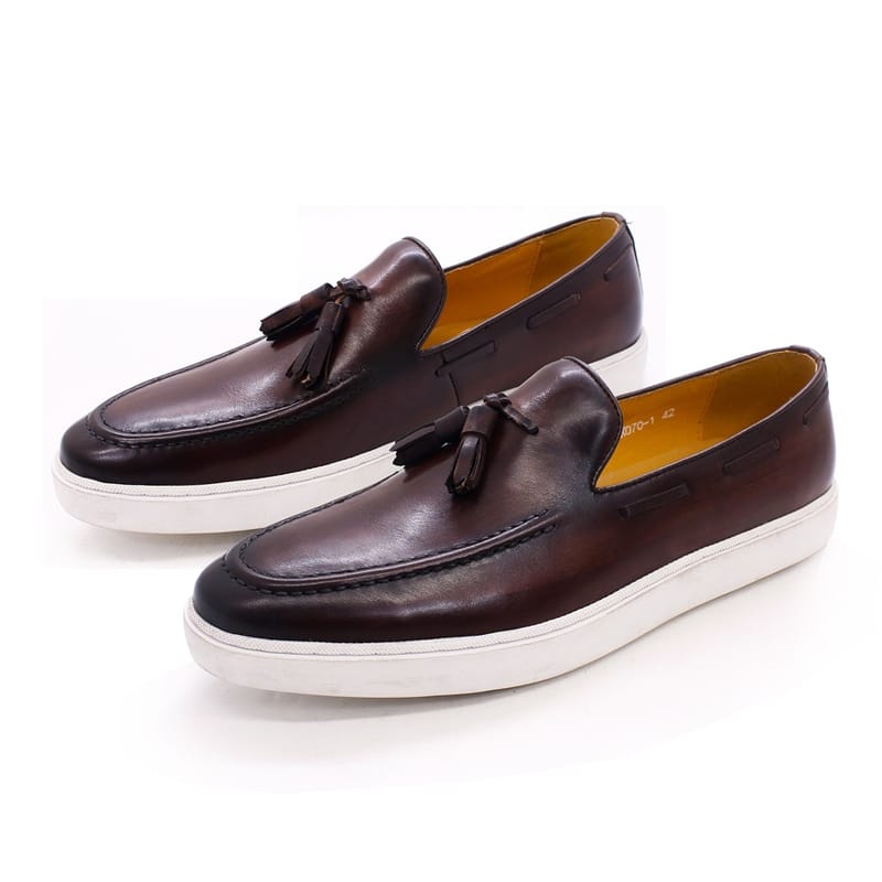 New Trendy Zapatillas Deportivas Leather Men Shoes Slow Walking Style White Low Heel Comfortable Shoes Handmade Casual Shoes