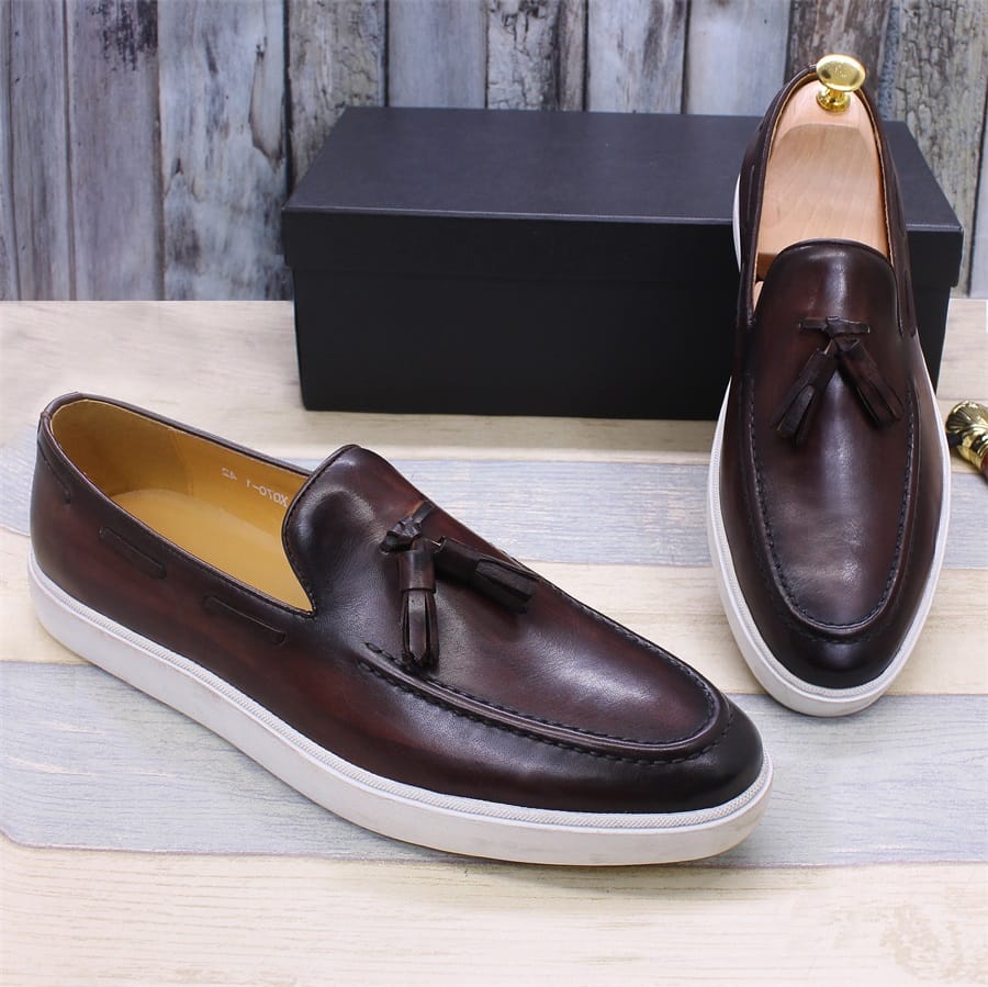 New Trendy Zapatillas Deportivas Leather Men Shoes Slow Walking Style White Low Heel Comfortable Shoes Handmade Casual Shoes