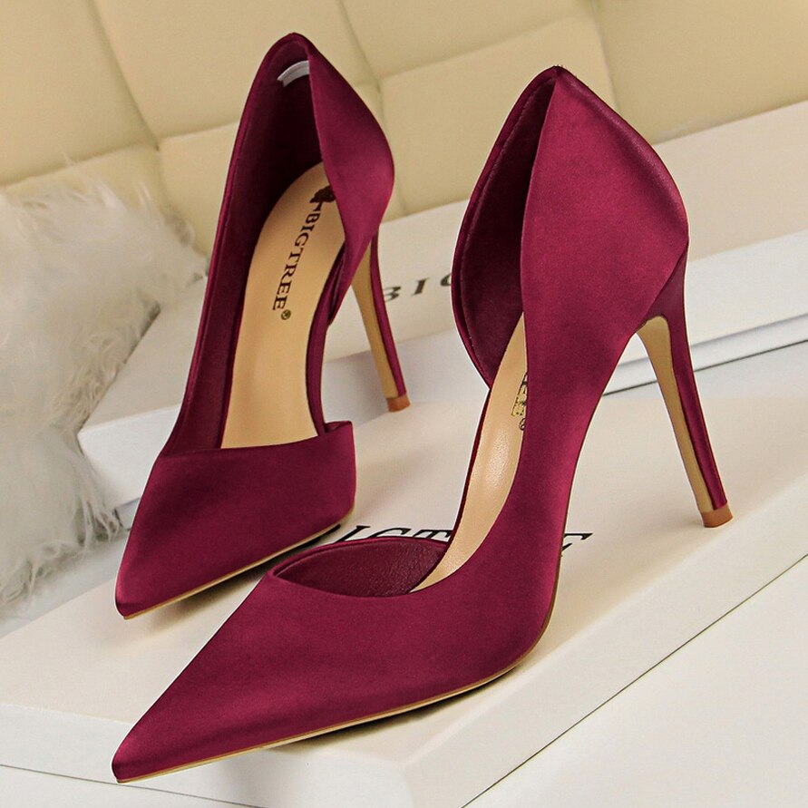 Satin Shallow Women Pumps Sexy Nightclub Ladies Shoes Pointed Toe High Heels Luxury Party Shoes Classic Stiletto Slim Women Shoe