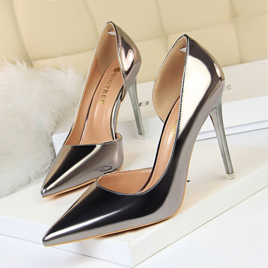 Glitter Luxury Women Shoes Fashion Women's Pumps Pointed Toe High Heels Matel Stiletto Sexy Shallow Party Shoes New BIGTREE Pump