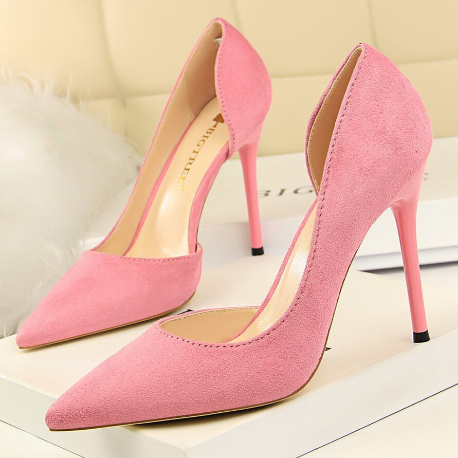Suede Women's High Heels Fashion Woman Pumps Classic Party Shoes Sexy Pointed Toe Stiletto New BIGTREE Shoes Comfort Ladies Shoe