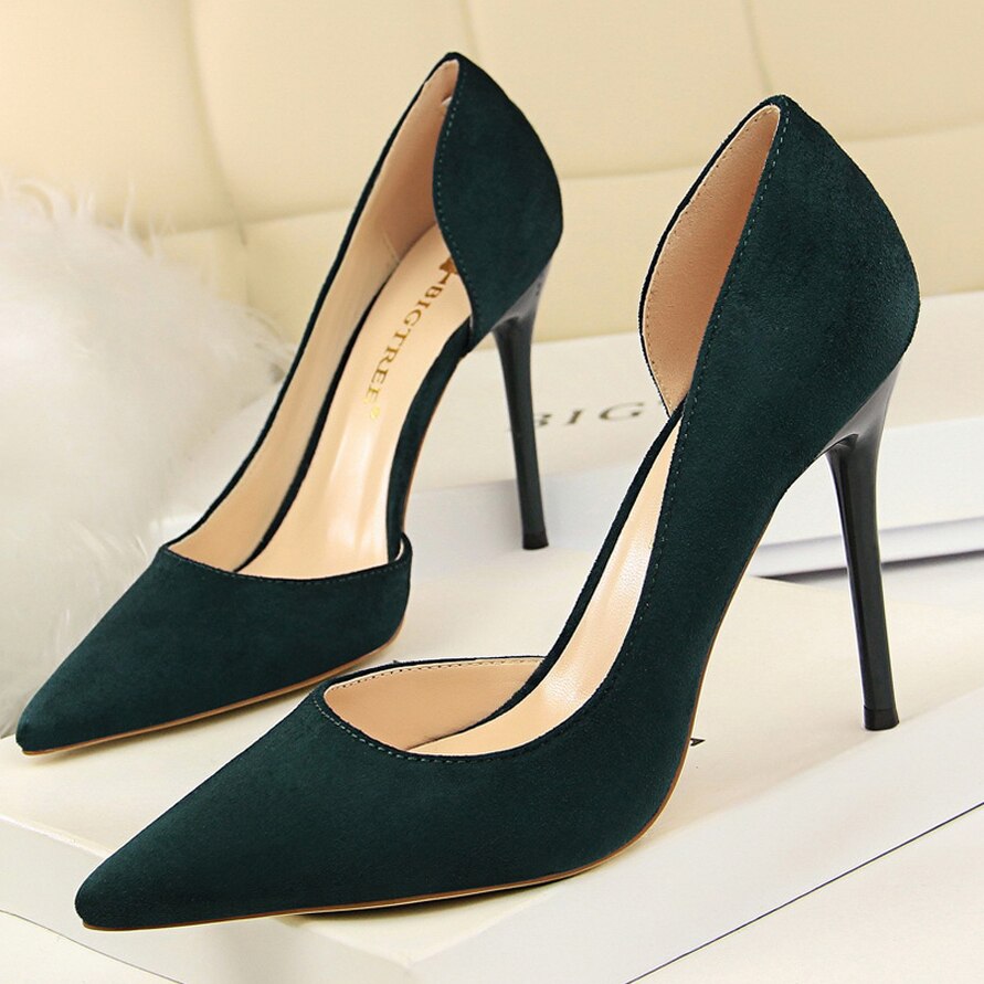 Suede Women's High Heels Fashion Woman Pumps Classic Party Shoes Sexy Pointed Toe Stiletto New BIGTREE Shoes Comfort Ladies Shoe